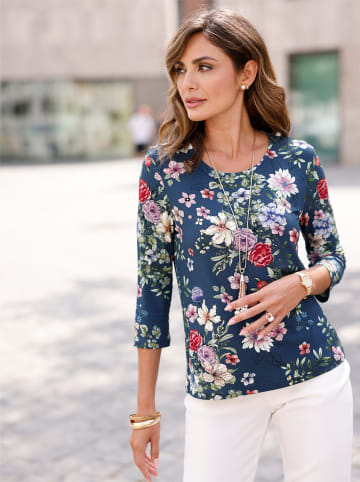 WITT WEIDEN Rundhals-Shirt in dunkelblau-orchidee-bedruckt