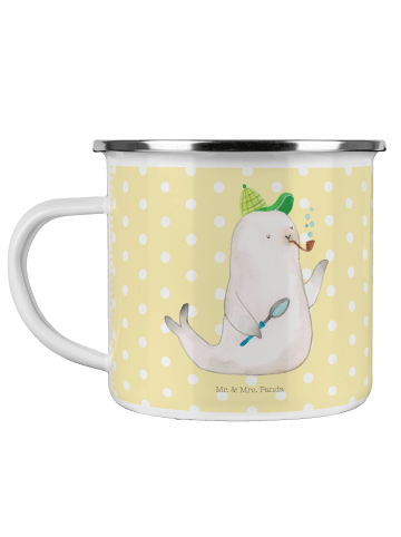 Mr. & Mrs. Panda Camping Emaille Tasse Robbe Sherlock ohne Spruch in Gelb Pastell