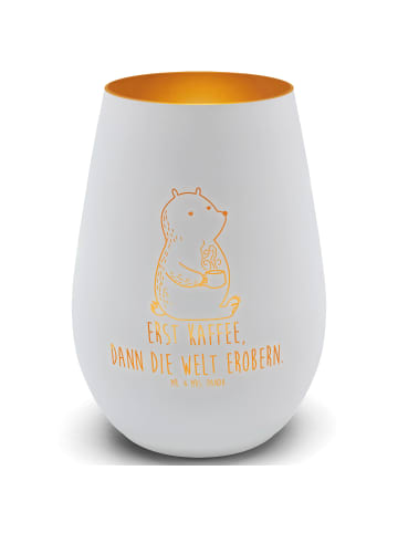 Mr. & Mrs. Panda Kerzenständer Bär Kaffee mit Spruch in Weiß