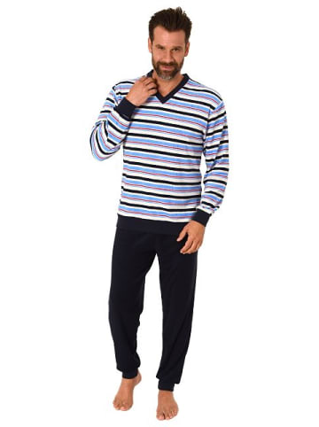 NORMANN Frottee Schlafanzug langarm Bündchen gestreifter - 77509 in rot
