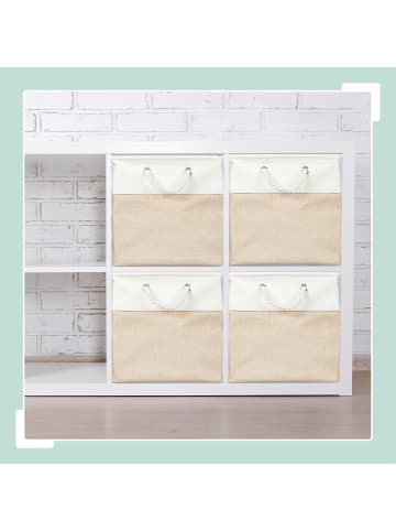 relaxdays 4 x Aufbewahrungskorb in Beige/ Weiß - (B)33 x (H)33 x (T)33 cm