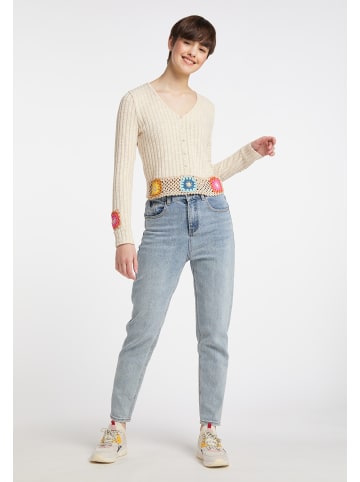 myMo Damen Pullover Mit Gehäkeltem Bund in Hellbeige