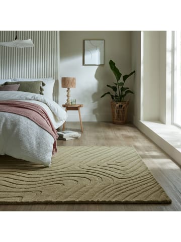 KADIMA DESIGN Wollteppich Wellen Abstrakt, Wohnzimmer in Olivegrün