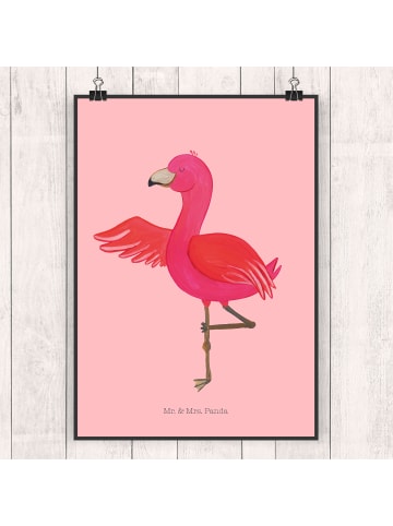 Mr. & Mrs. Panda Poster Flamingo Yoga ohne Spruch in Rot Pastell