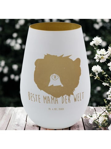 Mr. & Mrs. Panda Gold Windlicht Bär Königin mit Spruch in Weiß