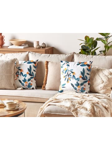 Beliani Dekokissen KNAUTIA in Weiß/Grün/Gelb - (W) 45 x (H) 10 x (L) 45 cm