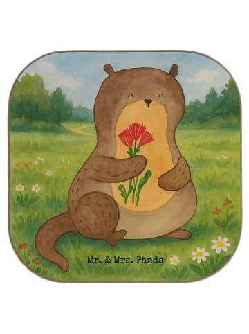 Mr. & Mrs. Panda Holzuntersetzer Otter Blumenstrauß Design ohne ... in Weiß