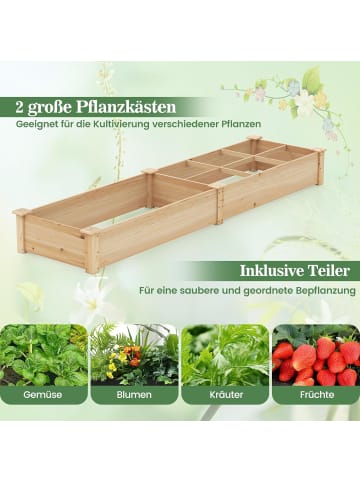 COSTWAY Gartenbeet mit 2 Pflanzkästen 228x62x25cm in Hellbraun