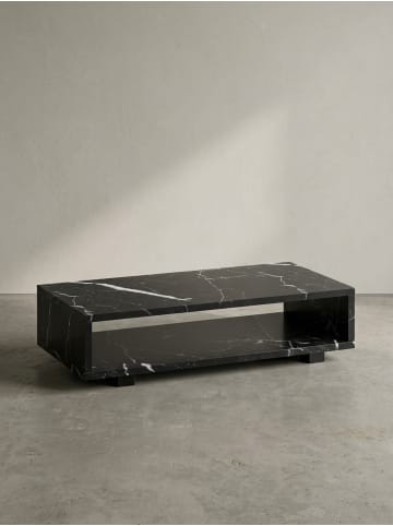KADIMA DESIGN Couchtisch 100x50x25 cm Sofatisch in Marmor-Optik Modern, in Schwarz