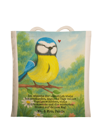 Mr. & Mrs. Panda Einkaufstasche Vogel Blaumeise Design mit Spruch in Weiß