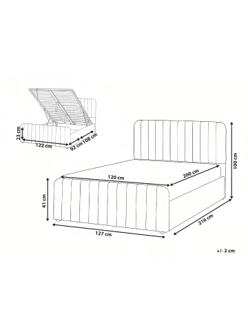 Beliani Doppelbett LUNAN in Weiß/Schwarz - (W) 127 x (H) 100 x (L) 216 cm