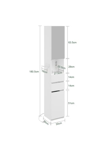 SoBuy Badezimmerschrank in Reinweiß - (W) 30 x (H) 180.5 x (L) 30 cm