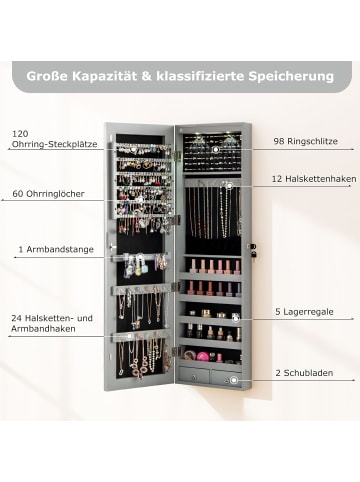 COSTWAY Schmuckschrank mit LED in Grau