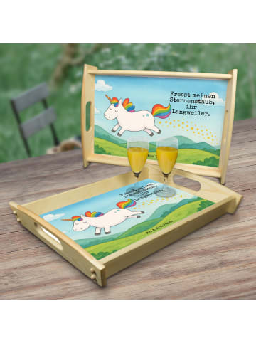 Mr. & Mrs. Panda Holz Servierbrett Einhorn Happy Design mit Spruch in Weiß
