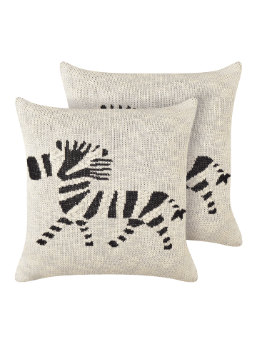 Beliani 2er-Set Dekokissen JABORI in Beige/Weiß/Schwarz