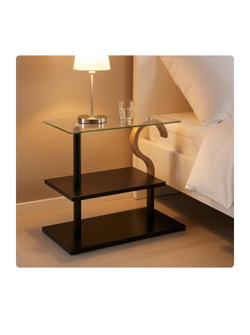 relaxdays Couchtisch in Schwarz/ Natur - (B)60 x (H)50 x (T)30 cm