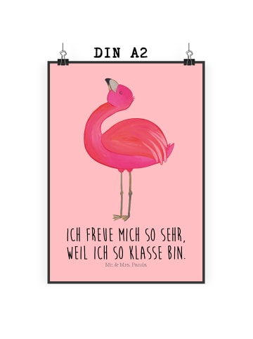 Mr. & Mrs. Panda Poster Flamingo Stolz mit Spruch in Rot Pastell