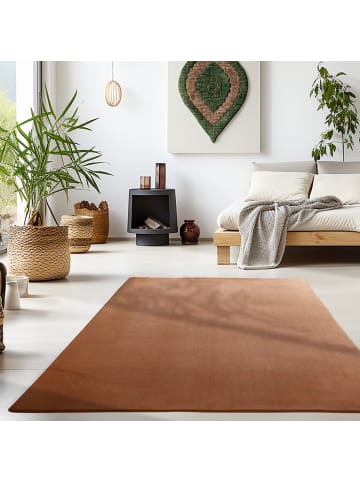 KADIMA DESIGN Teppich Kurzflor Uni-Farbe Microfaser Antirutsch Wohnzimmer waschbar in Braun