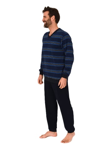 NORMANN Langarm Schlafanzug Frottee Stretch Pyjama Bündchen - 86846 in marine