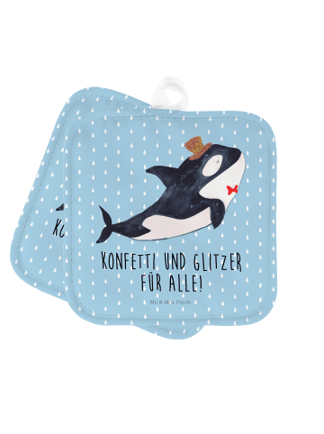 Mr. & Mrs. Panda Topfuntersetzer Orca Zylinder mit Spruch in Blau Pastell