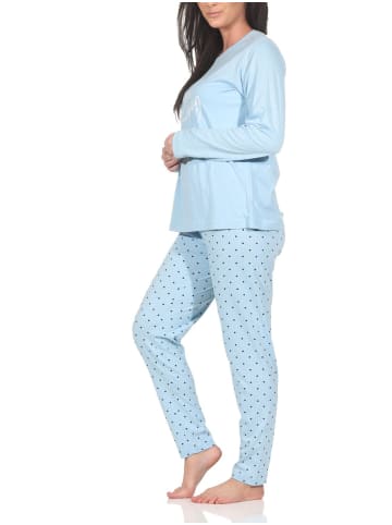 Schlafanzug Pyjama langarm Tupfen Punkte - 88731 in hellblau