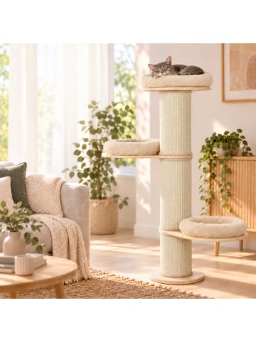 relaxdays Kratzbaum in Beige/ Natur - (H)187 x (D)46 cm