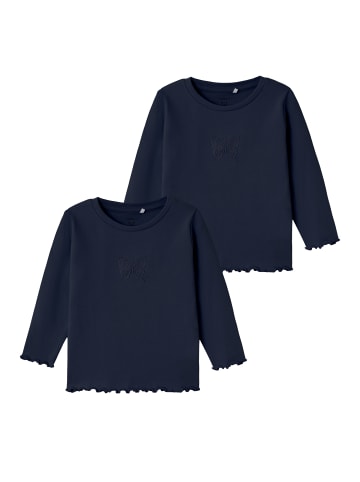 name it 2er-SET Langarmshirt mit Stickerei Volant Shirt Einfarbig NMFTAMMIE in Navy