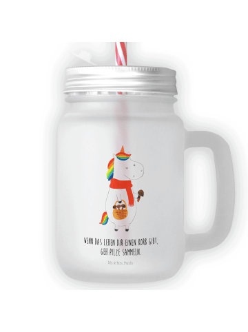 Mr. & Mrs. Panda Trinkglas Mason Jar Einhorn Pilz mit Spruch in Transparent
