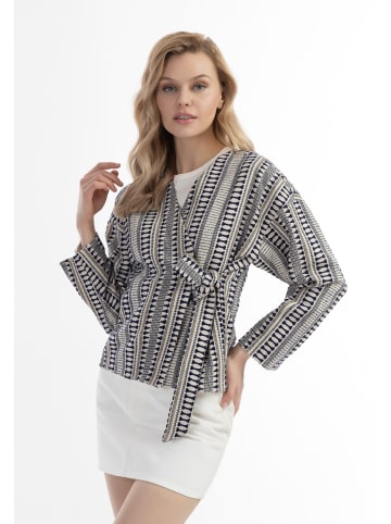 DreiMaster Vintage Damen Wickeljacke in Dunkelmarine Wollweiss