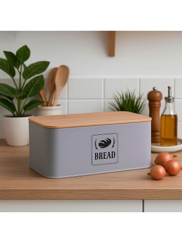 relaxdays Brotkasten in Grau - (B)33 x (H)13,5 x (T)19 cm