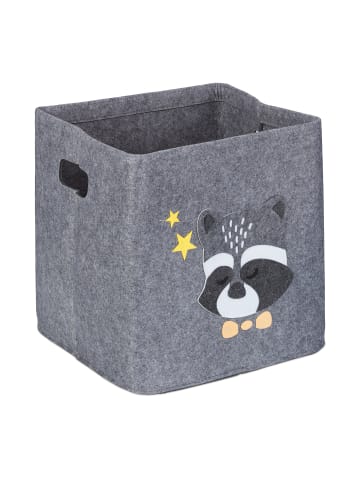 relaxdays Kinder-Aufbewahrungsbox "Waschbär" in Grau - (B)33 x (H)33 x (T)33 cm