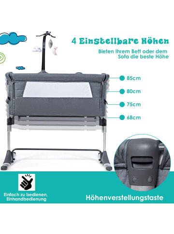 COSTWAY 2 in 1 Beistellbett in Grau