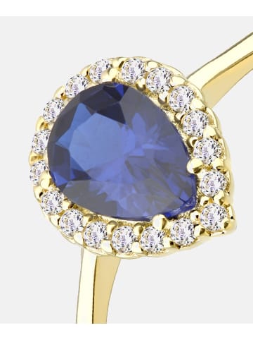 Vanlere Cluster-Ring aus 375 Gelbgold mit Zirkonia mit Saphir