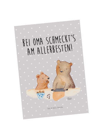 Mr. & Mrs. Panda Postkarte Oma Backen mit Spruch in Grau Pastell