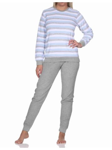 NORMANN Frottee Schlafanzug langarm Bündchen Streifen - 76927 in hellblau