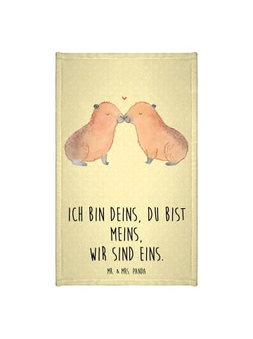 Mr. & Mrs. Panda Gästehandtuch Capybara Liebe mit Spruch in Gelb Pastell