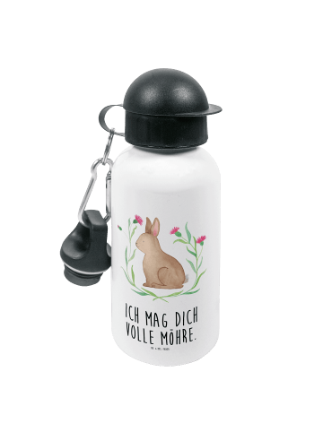 Mr. & Mrs. Panda Kindertrinkflasche Hase Sitzen mit Spruch in Weiß