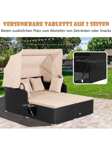 COSTWAY Sonnenliege 2-Personen mit Baldachin in Braun