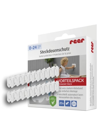 Reer [20 Stück] Steckdosenschutz klebbar weiß in Weiß ab 0 Monate