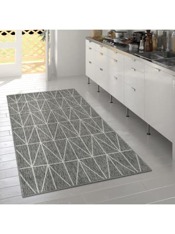Outdoor Teppich Geometrisch Balkon, Terrasse schmutzabweisend in Grau