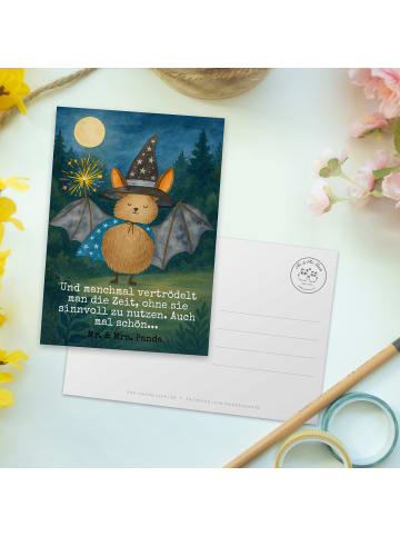 Mr. & Mrs. Panda Postkarte Fledermaus Zauberer Design mit Spruch in Weiß