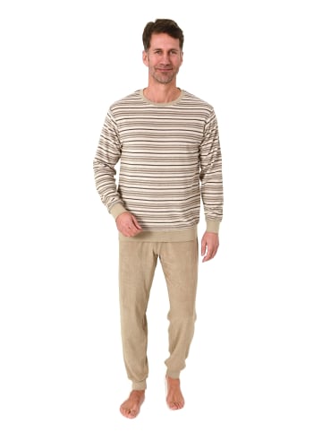 NORMANN Langarm Schlafanzug Frottee Bündchen in beige
