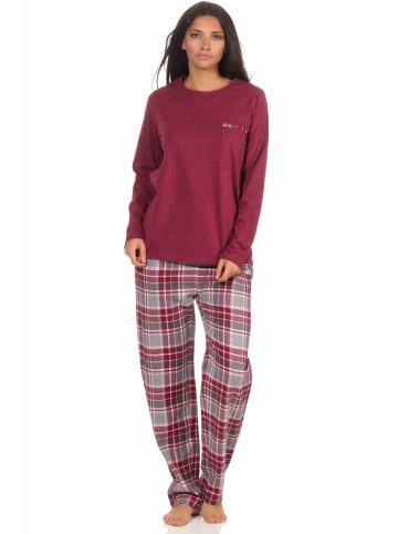 NORMANN Flanell Pyjama Schlafanzug Top Single Jersey Hose Flanell - 49843 in rot