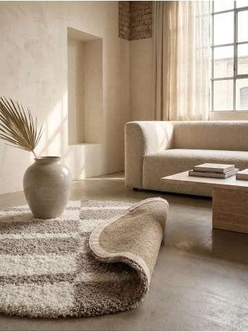 KADIMA DESIGN Teppich Hochflor Shaggy Waschbar Karo WERFEN Strapazierfähig in Beige