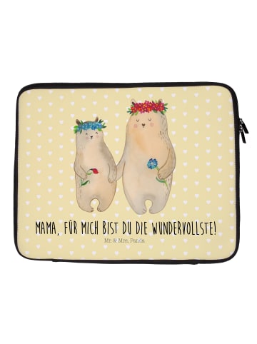 Mr. & Mrs. Panda Hülle Laptop Bären mit Blumenkranz mit Spruch in Gelb Pastell