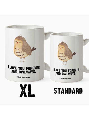 Mr. & Mrs. Panda Weiße Tasse Eule Zufrieden mit Spruch in Weiß