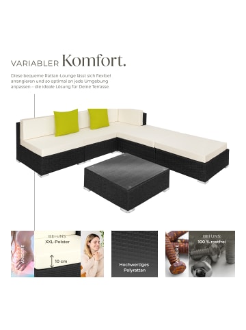 tectake Rattan Sitzgruppe mit Sicherheitsglasplatte, 2 extra Kissen