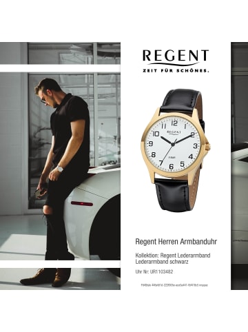 Regent Armbanduhr-Analog schwarz mittel (ca. 39mm) Regent Lederarmband