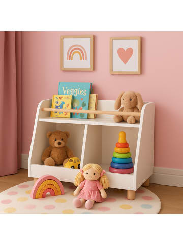 relaxdays Kinderregal in Weiß/ Natur - (B) 72 x (H) 52 x (T) 38 cm