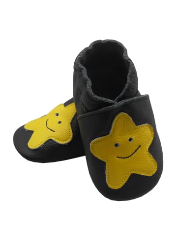 Bemesu Schwarze Leder Krabbelschuhe für Babys mit rutschfester Sohle – Schleifen-Muster